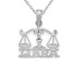 14K White Gold LIBRA Charm Zodiac Astrology Pendant Necklace with Chain